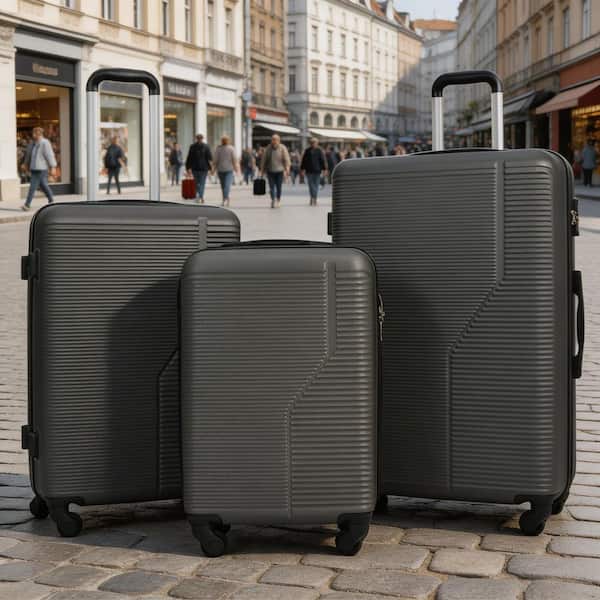 LIVACA 7-Piece Dark Grey ABS Plastic Hardside Lightweight Luggage