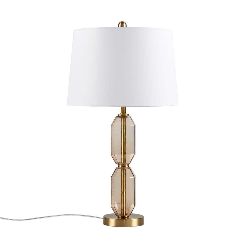 Zirconia Faceted Glass and Gold Metal Table Lamp