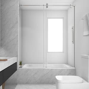 60 in. W x 60 in. H Single Sliding Frameless Shower Tub Door in Chrome with Clear 3/8 in. Glass