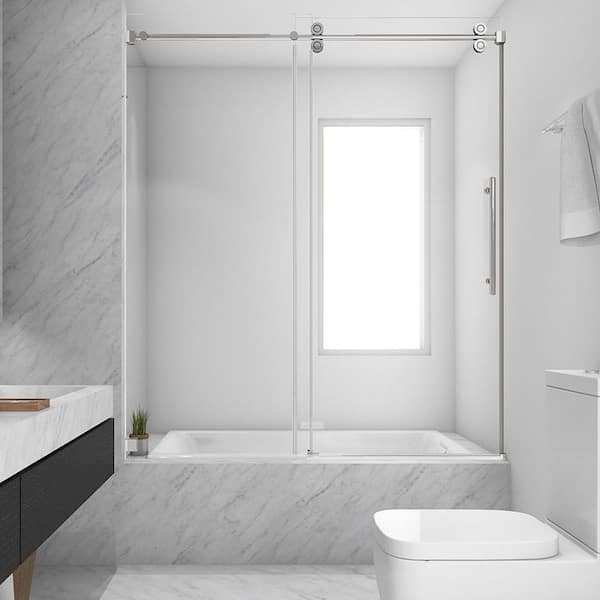 CKB 60 in. W x 60 in. H Single Sliding Frameless Shower Tub Door in Chrome with Clear 3/8 in. Glass