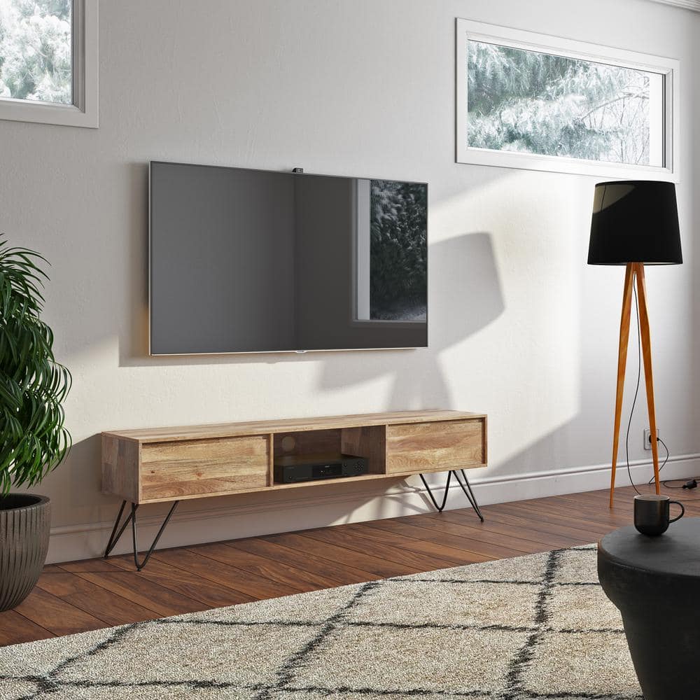 Hunter 68" Natural Mango Wood TV Stand with Black Metal Legs
