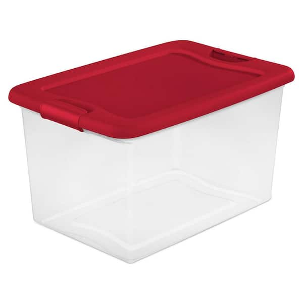 Sterilite 64 Quart Clear Plastic Storage Bin with White Latch Lid, 12 Pack