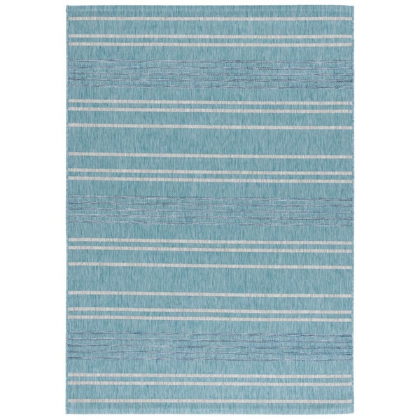 SAFAVIEH Courtyard Aqua/Gray 7 ft. x 10 ft. Striped Indoor/Outdoor Area Rug