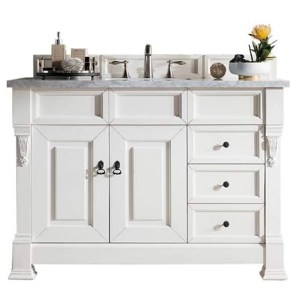 null Brookfield 48 in. W x 23.5 in. D x 34.3 in. H Bath Vanity in Bright White with Marble Vanity Top in Carrara White