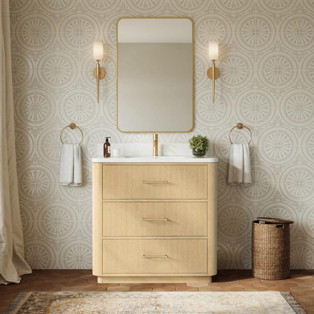Francesca 36 in. Single Freestanding Scandinavian Oak with Satin Bronze Trim Bath Vanity with Giotto Quartz Top price history on PriceWatchPro