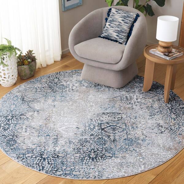 Parker 7 ft. x 7 ft. Blue/Taupe Distressed Abstract Round Area Rug