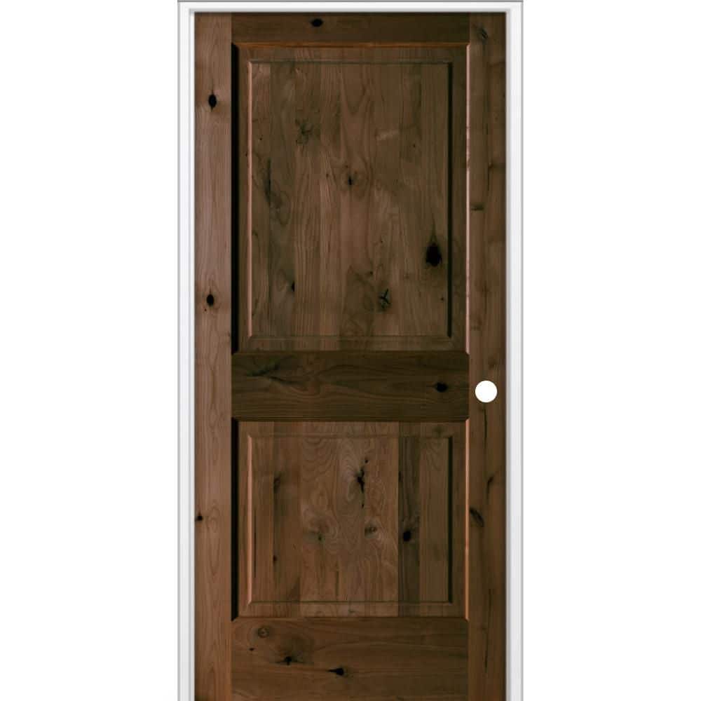 36 in. x 80 in. Rustic Knotty Alder 2 Panel Square Top Left-Hand Single BEHR Espresso Stain Wood Prehung Interior Door price history on PriceWatchPro
