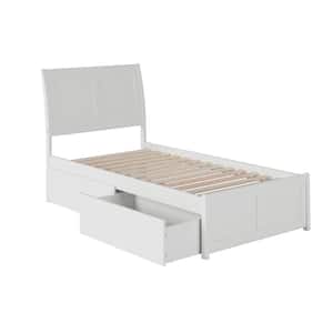 Portland White Twin Solid Wood Storage Platform Bed with Matching Foot Board with 2 Bed Drawers