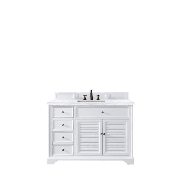 James Martin Vanities Savannah 48 in. W x 23.5 in.D x 34.3 in.H Single Vanity in Bright White with Solid Surface Top in Arctic Fall