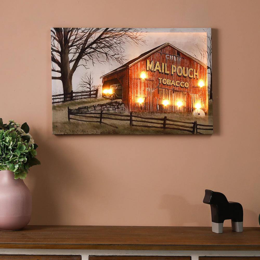 Rustic Red Barn Landscape Canvas Print with LED Lights