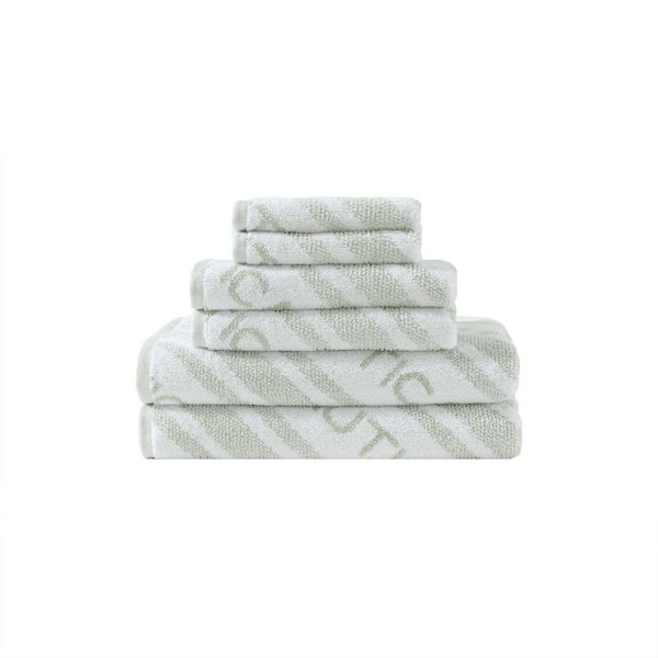Minera 6-Piece Sage/White Stripe Terry Cotton Bath Towel Set
