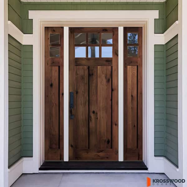 70 in. x 96 in. Knotty Alder Right-Hand/Inswing 6Lite Beveled Clear Glass Red Mahogany Stain Wood Prehung Front Door DSL