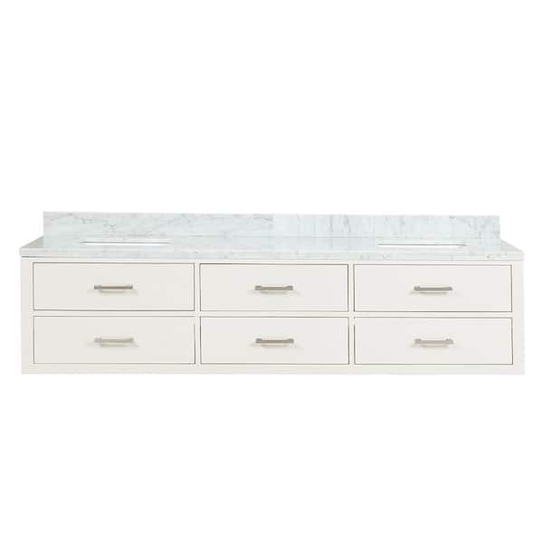 Sherman 80 in W x 22 in D White Double Bath Vanity and Carrara Marble Top