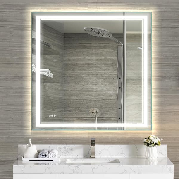 Lonni 36 in. W x 36 in. H Rectangular Frameless Anti-Fog Front and Rear LED Lighted Wall Bathroom Vanity Mirror and Dimming