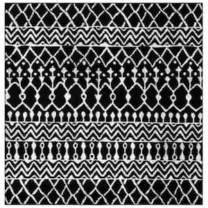 Tulum Black/Ivory Doormat 3 ft. x 3 ft. Square Chevron Diamond Tribal Area Rug