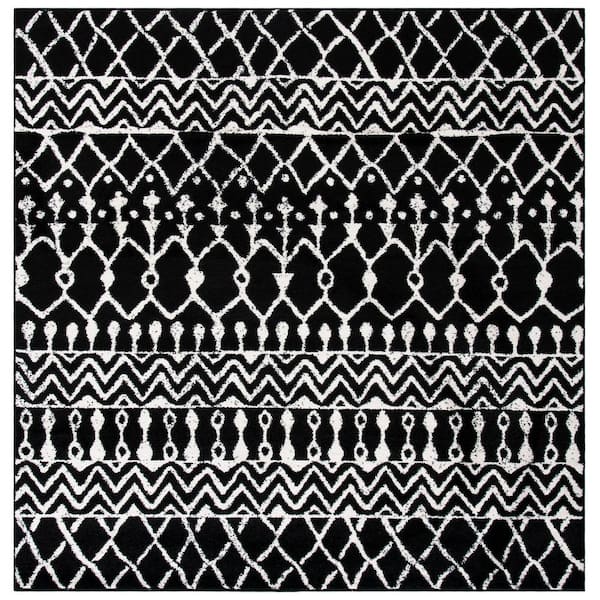 Tulum Black/Ivory Doormat 3 ft. x 3 ft. Square Chevron Diamond Tribal Area Rug