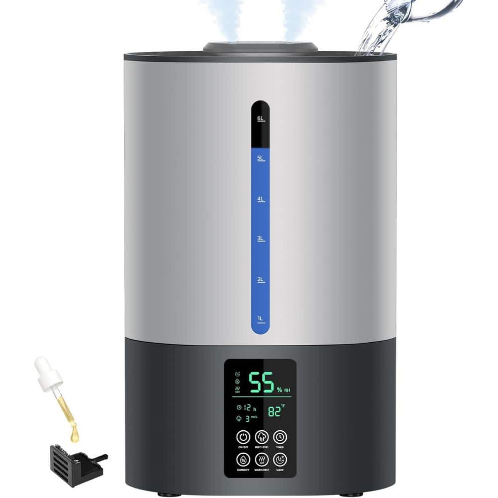 1.6 Gal. Top Fill Cool and Warm Humidifiers Oil Diffuser with Adjustable Mist Nozzle in Gray price history on PriceWatchPro