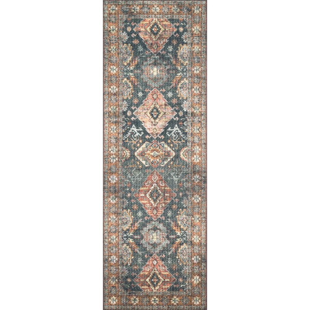 Loloi Rust Rug Loloi Skye Sea / Rust 2 ft. 6 in. x 12 ft. Printed Distressed Oriental ...