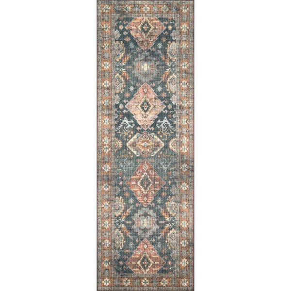 Skye Sea / Rust 2 ft. 6 in. x 12 ft. Printed Distressed Oriental Runner Rug