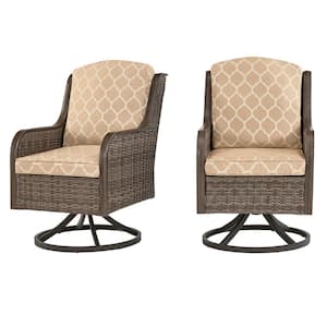 Windsor Brown Wicker Outdoor Patio Swivel Dining Chair with CushionGuard Toffee Trellis Tan Cushions (2-Pack)