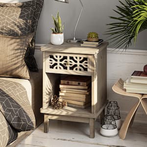 Farmhouse 1-Drawer Solid Wood Vintage Grey Nightstand with Open shelf 17.75 in. L x 15.75 in. W x 26 in. H