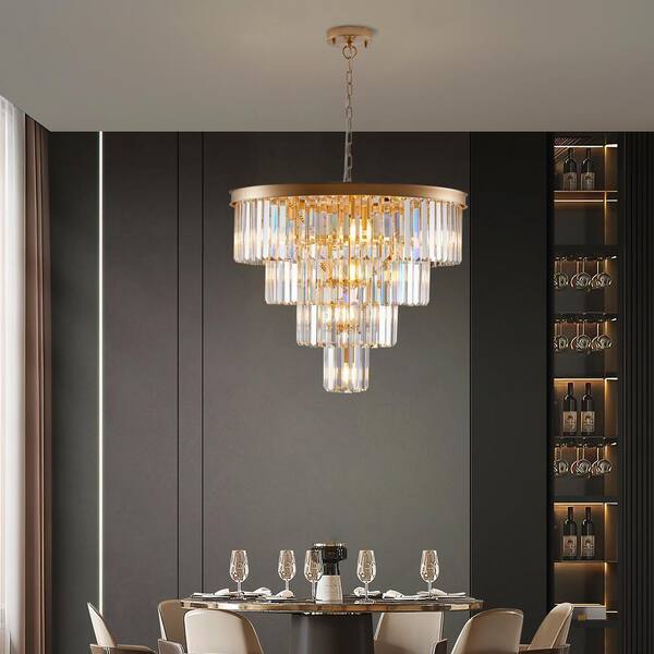 Logmey 12-Light Gold Crystal Chandelier 4-Tier Chandelier For