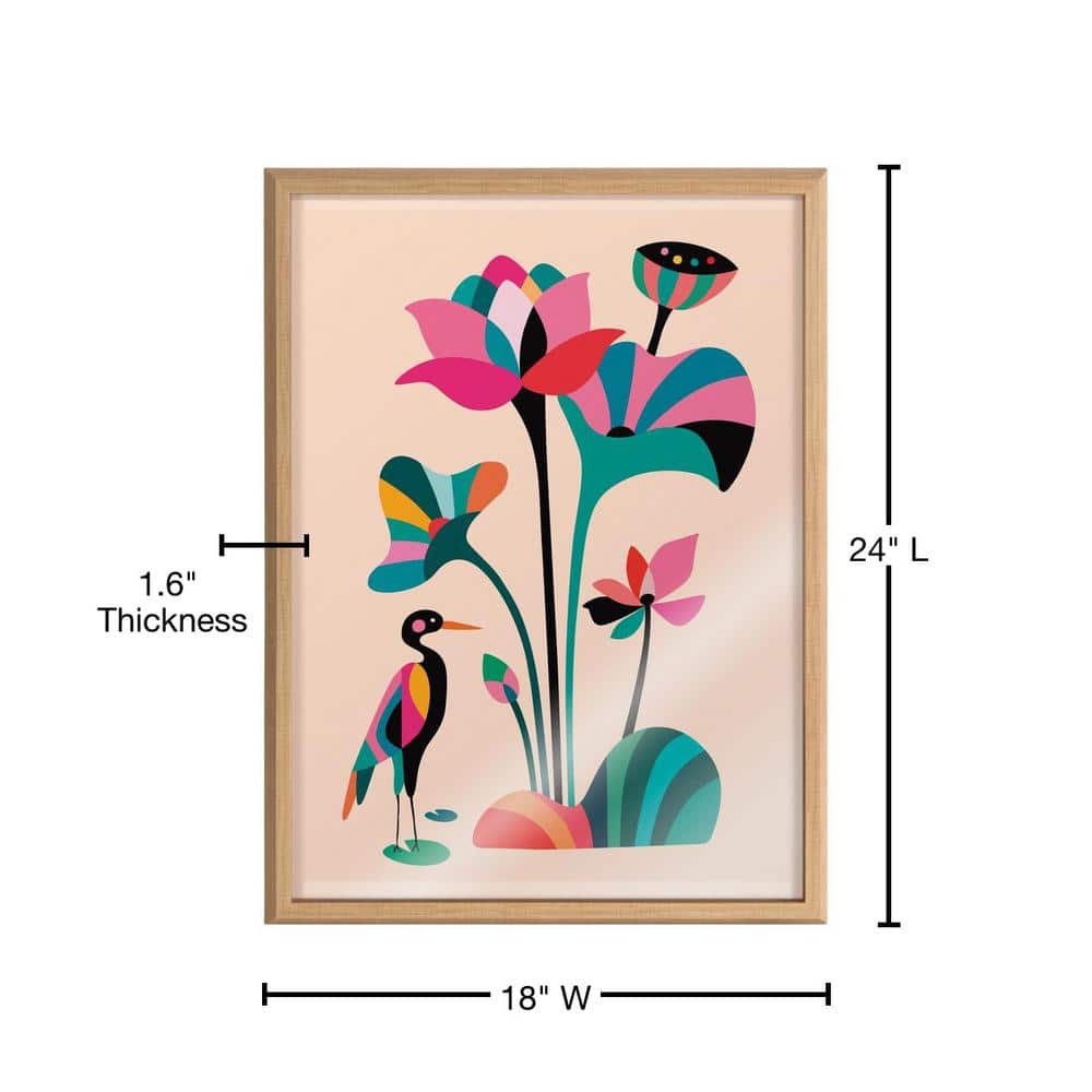 Mid Century Modern Lotus Framed Colorful Glass Wall Art