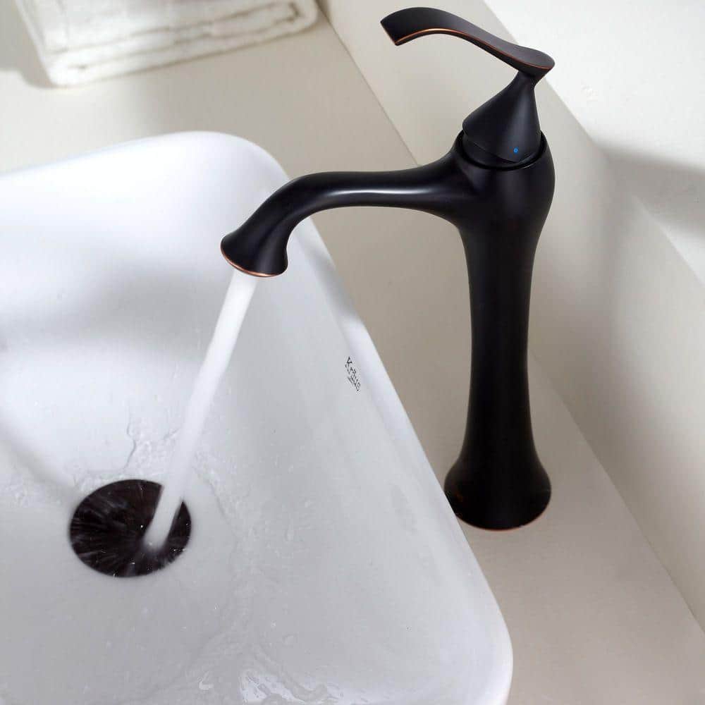 White Ceramic Rectangular Vessel Sink with Oil Rubbed Bronze Drain