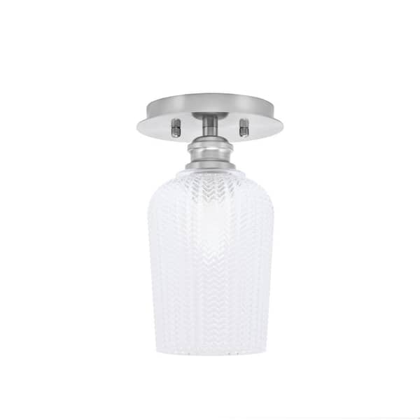 Unbranded Albany 1-Light 6 in. Brushed Nickel Semi-Flush with Clear Textured Glass Shade