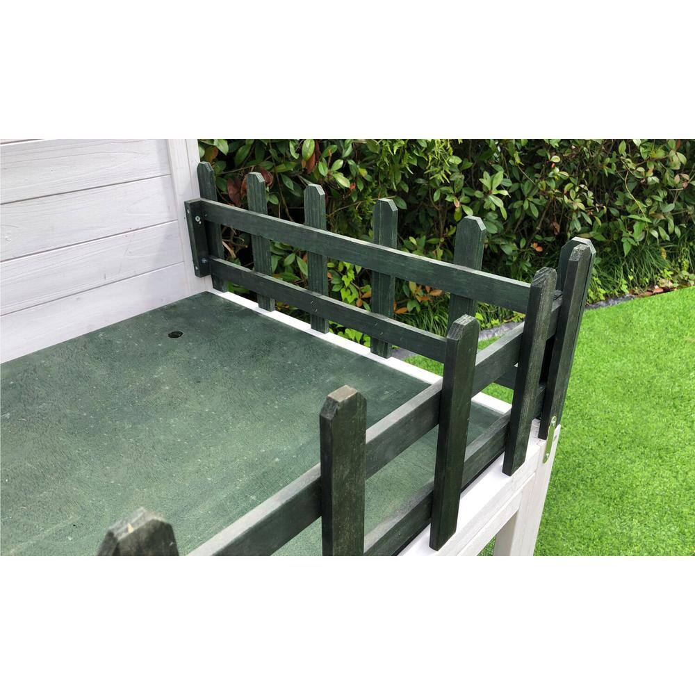 White and Black Elevated Wooden Chicken Coop with Ramp and Wire Mesh Run