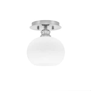 Albany 1-Light 7 in. Brushed Nickel Semi-Flush with White Muslin Glass Shade