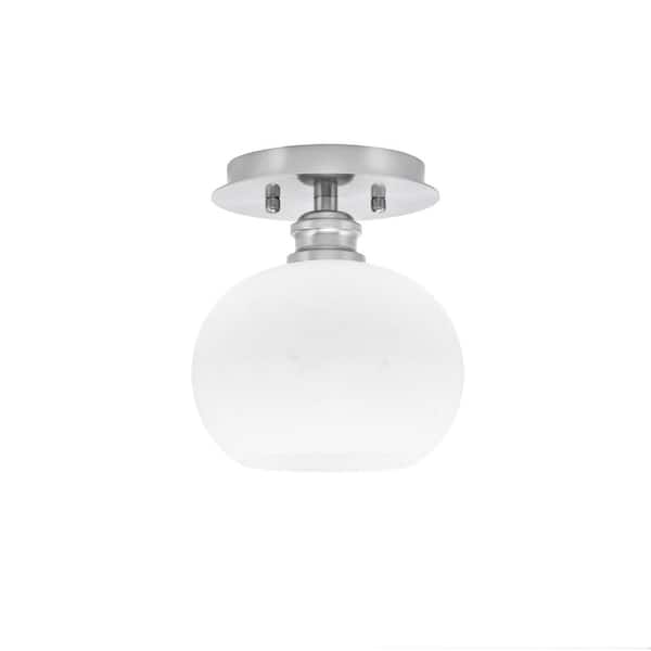 Unbranded Albany 1-Light 7 in. Brushed Nickel Semi-Flush with White Muslin Glass Shade