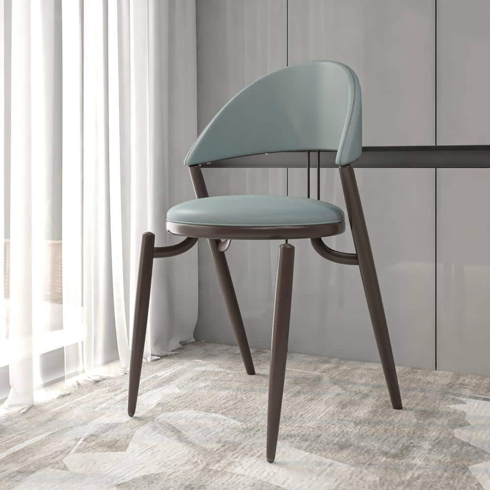 Venice Light Grey Leather Upholstered Side Chair with Metal Legs