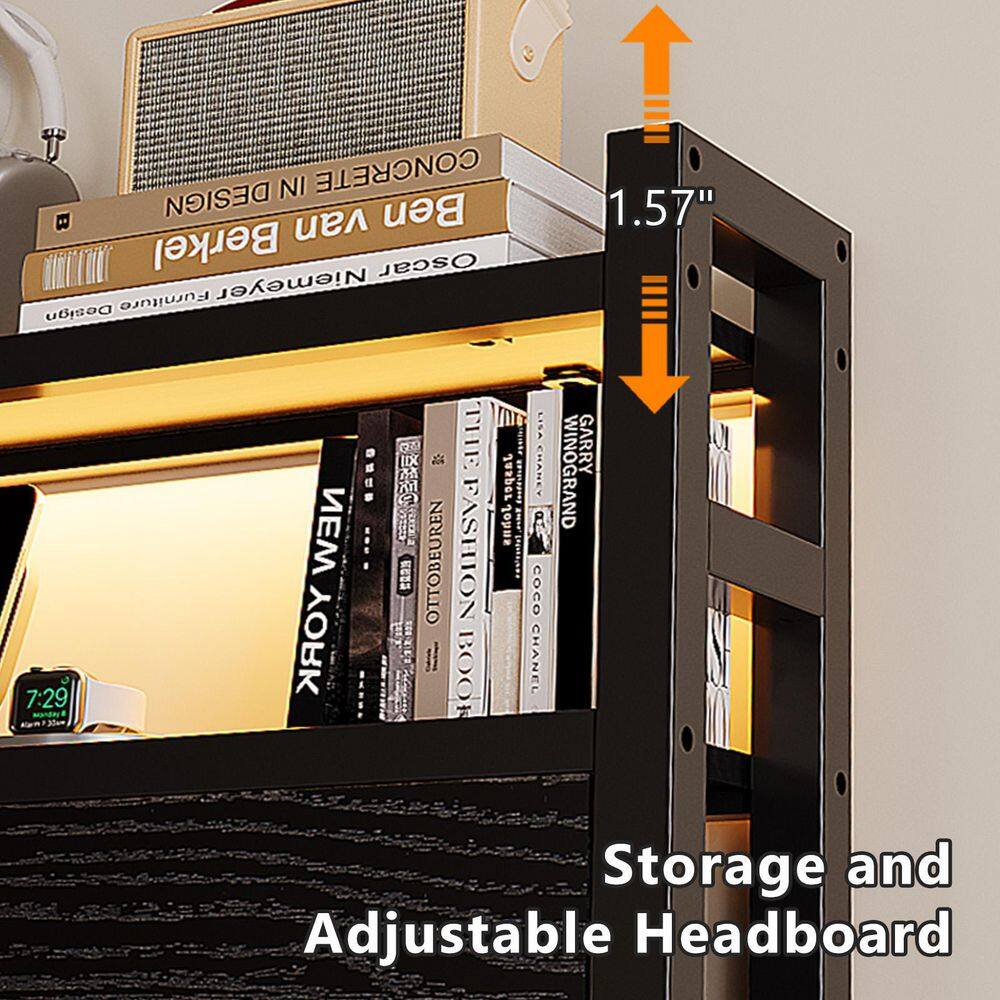 Close-up of the adjustable headboard shelf.