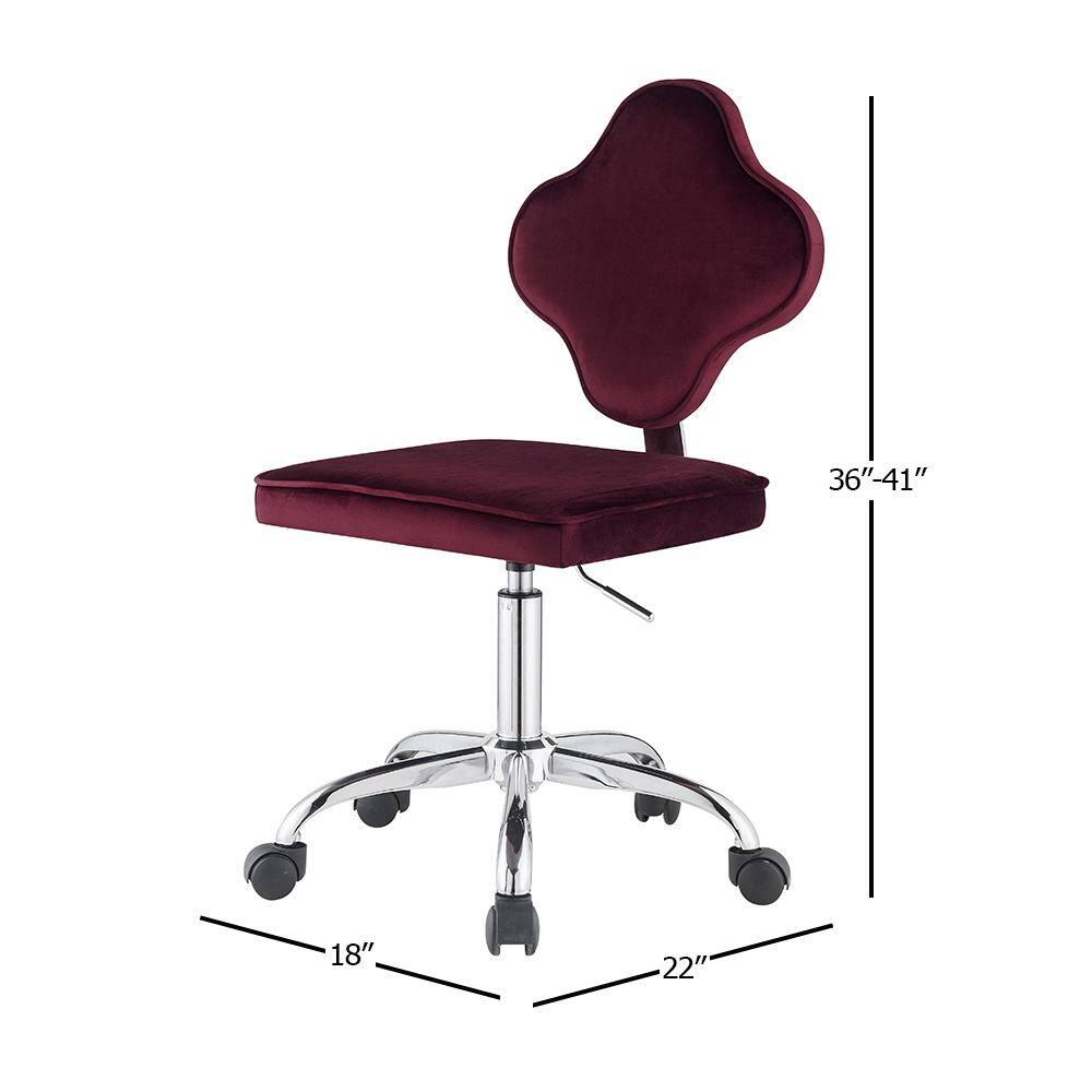 Red Velvet Clover Leaf Swivel Office Chair with Metal Base