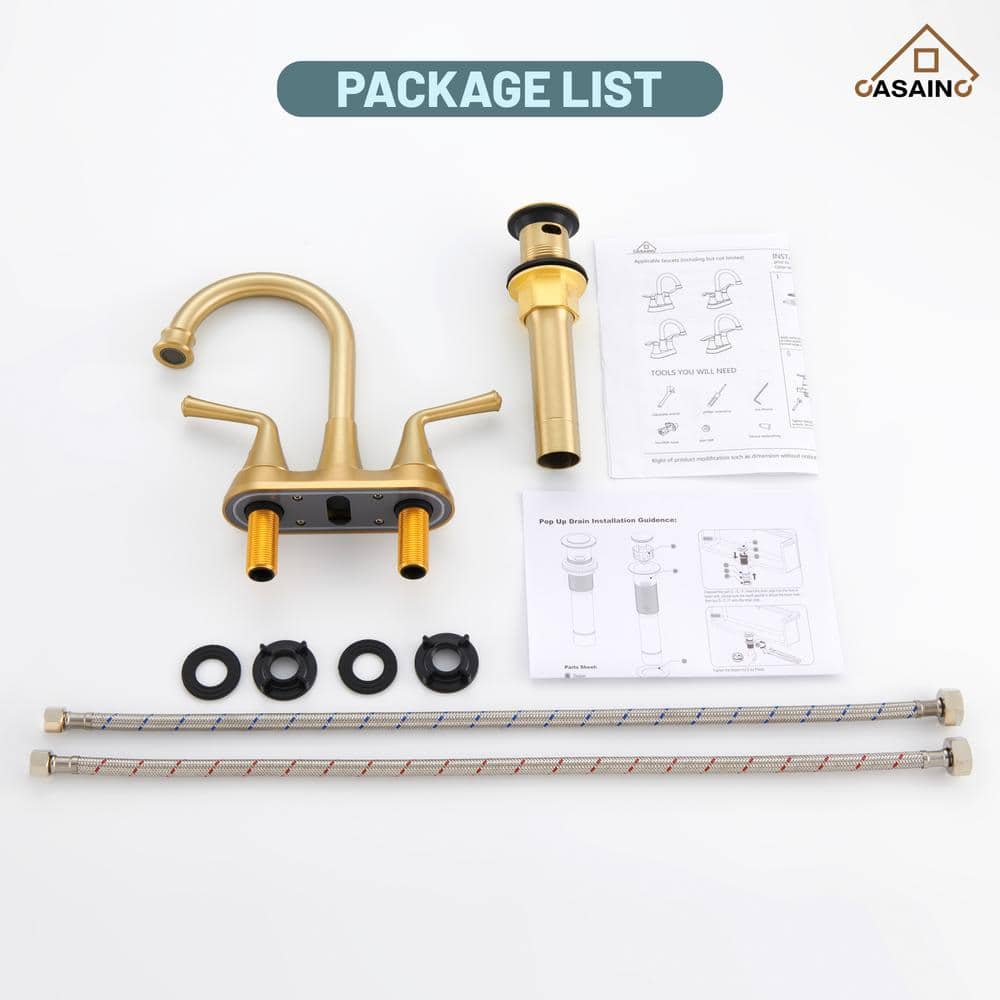 Brushed Gold Stainless Steel Double Handle Bathroom Faucet with Pop-up Drain