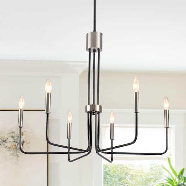 LWYTJO 6 - Light 28 in. Black/Nickel Candle Style Modern Chandelier for Bedroom