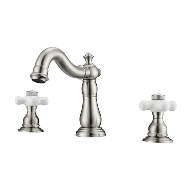 Barclay Products Aldora 8 in. Widespread 2-Handle Porcelain Cross Bathroom Faucet in Brushed Nickel