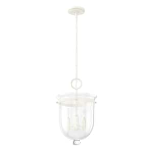 Belltown 3 Light Rustic White Island Pendant Light with Clear Glass Shade Dining Room Light