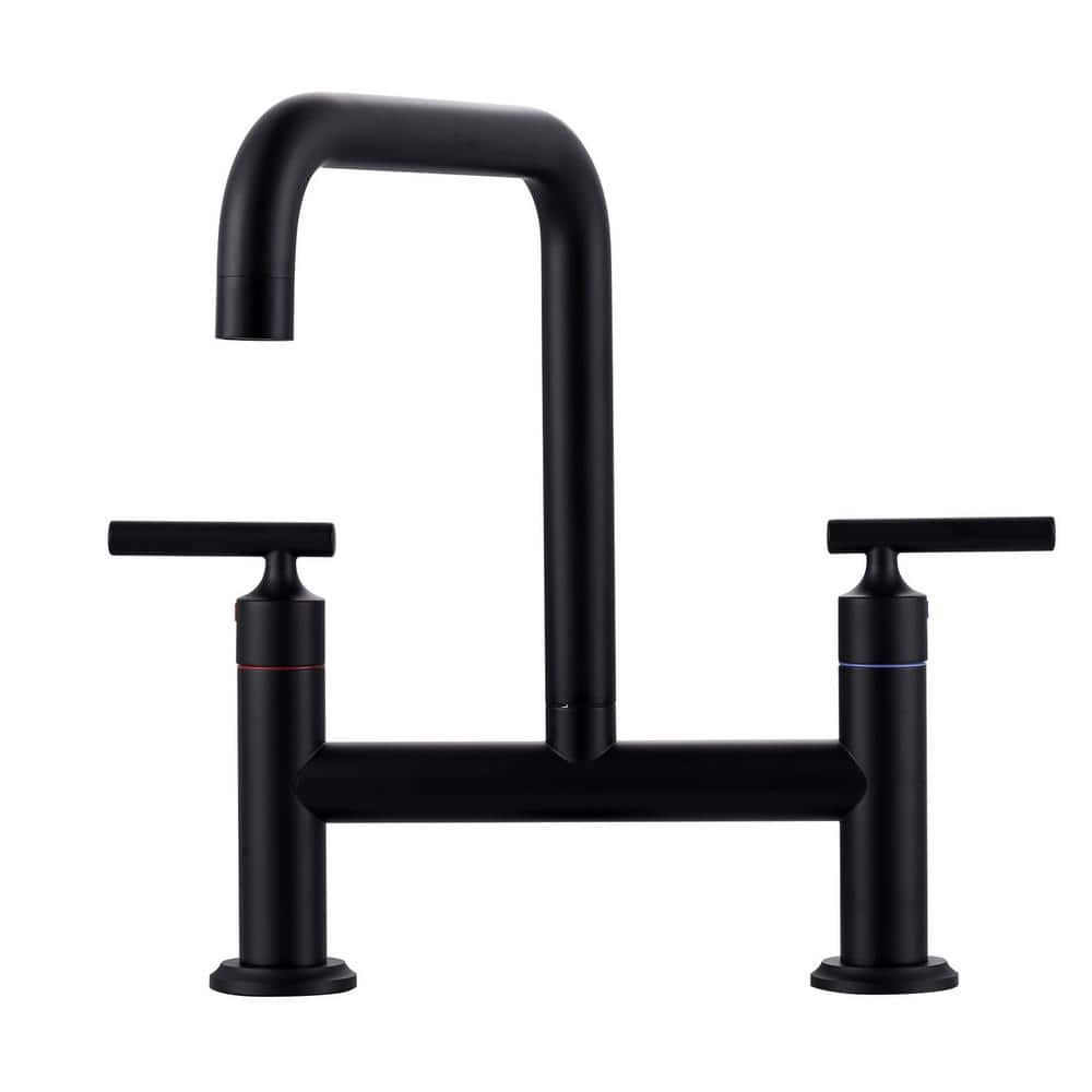 Modern Double Handle High Arc Solid Brass Bridge Kitchen Faucet in Matte Black price history on PriceWatchPro