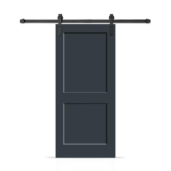 CALHOME 32 in. x 80 in. 2 Panel Shaker Hollow Core Charcoal Gray Painted Composite Interior Sliding Barn Door with Hardware Kit