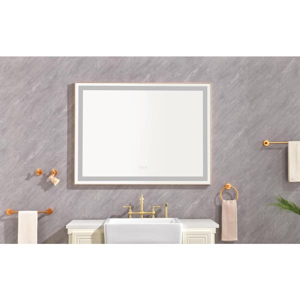 Polibi 48 in. W x 36 in. H Rectangular Framed Wall Mounted LED Lighted Bathroom Vanity Mirror with High Lumen + Anti-Fog