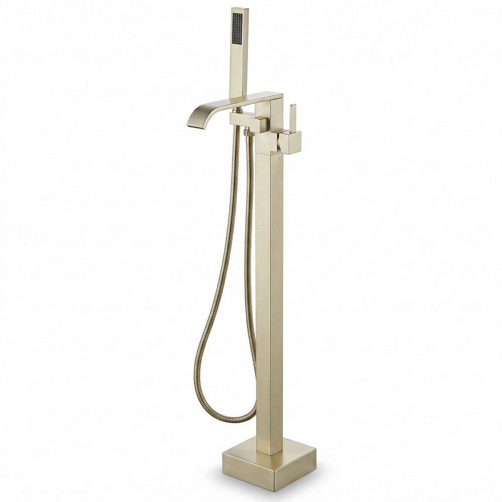 Single-Handle Freestanding Floor Mount Tub Faucet with Hand Shower in Brushed Gold price history on PriceWatchPro