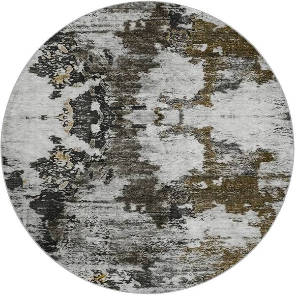 Dream Shag Premium Machine Washable Abstract ADS638 Taupe 8 ft. x 8 ft. Round Rug