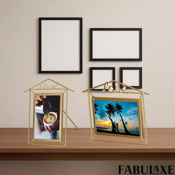 Set of 2 Gold 6 x 8  8 x 6 Large Horizontal  Vertical Metal Floating Picture Frames One for 6 x 8 Photos  One for 8 x 6
