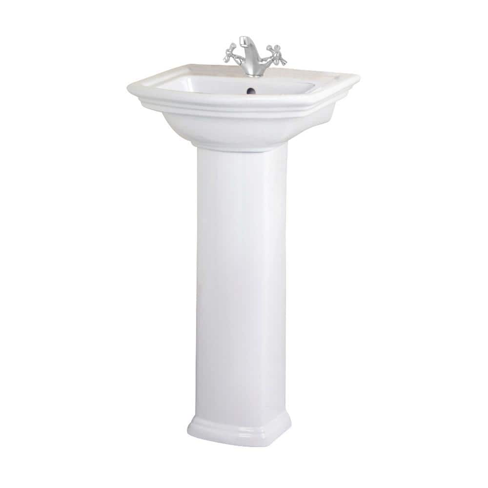 White Vitreous China Rectangular Pedestal Sink with Overflow