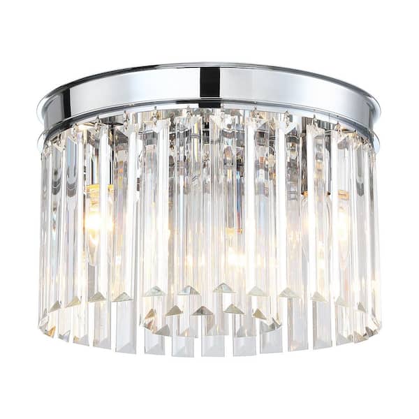 pasentel 12 in. 3-Light Glam Chrome Round Modern Flush Mount Ceiling Light with 2-Tiers Clear Crystal Shades