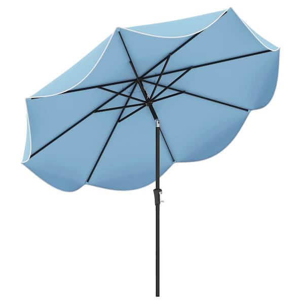 Costway 9 ft. 2-Tier Market Table Patio Umbrella with Crank Handle and 8 Ribs in Navy