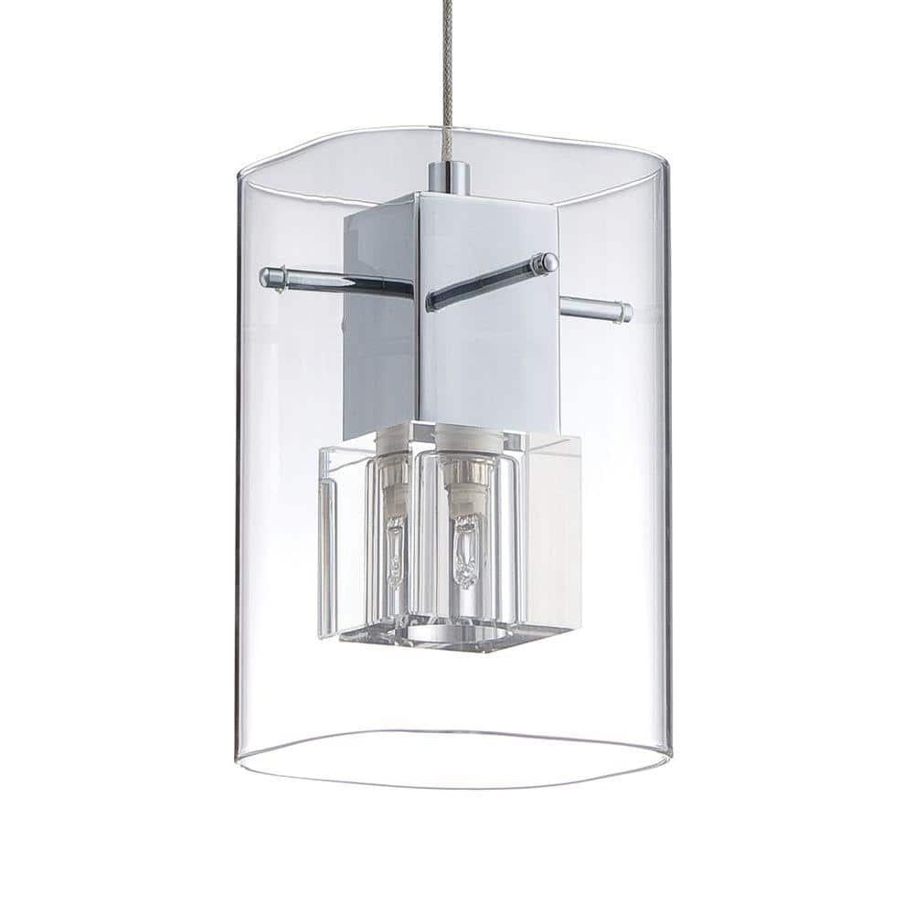 Metro Mini Chrome LED Pendant with Clear Glass and Crystal Cube