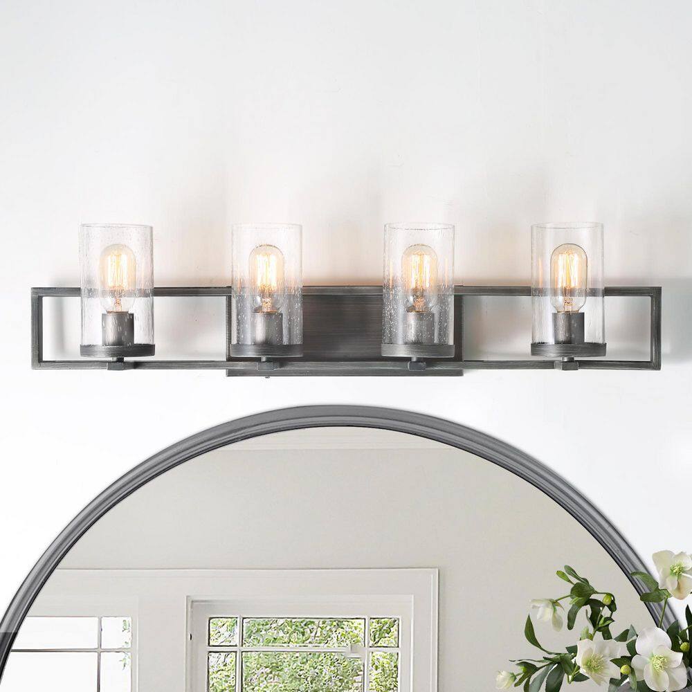 Industrial 31.5 in. Brushed Antique Silver 4-Light Vanity Light with Clear Seeded Glass Shade for Bathroom Powder Room price history on PriceWatchPro